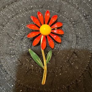 Vintage Red Flower brooch